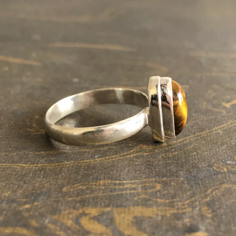 Natural Tiger Eye Ring Women’s Ring 925 Sterling Silver Boho Ring Gift for Her