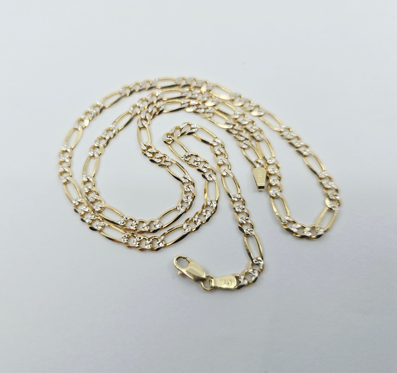 14K Two Tone Multi Color Gold Diamond Cut Figaro Link Chain Necklace – 20.25″ L