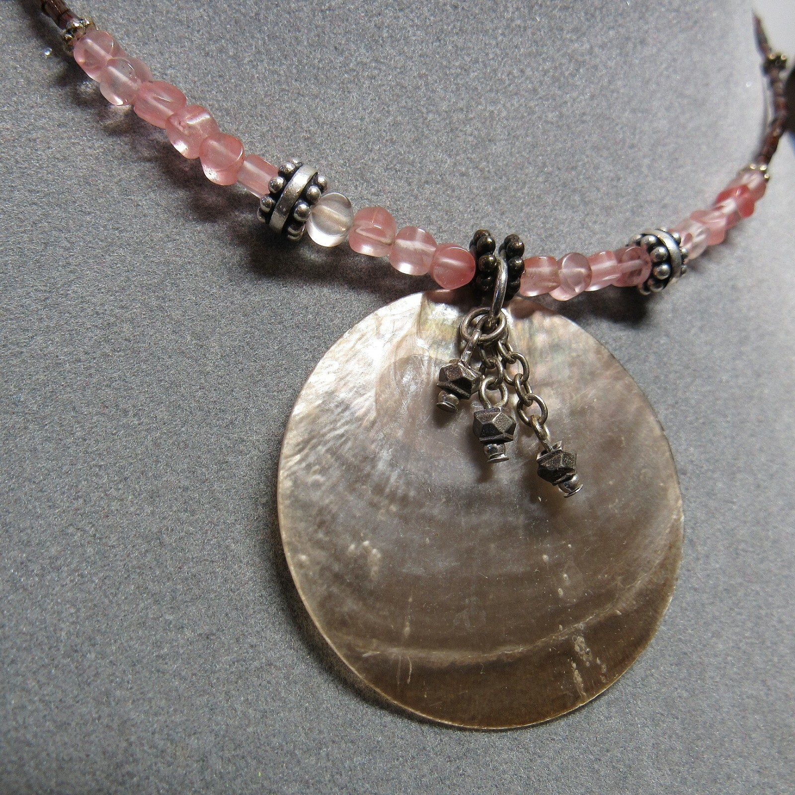 Sterling 925 Silver Adjustable Length Stone Shell Pink Tribal Beach Necklace