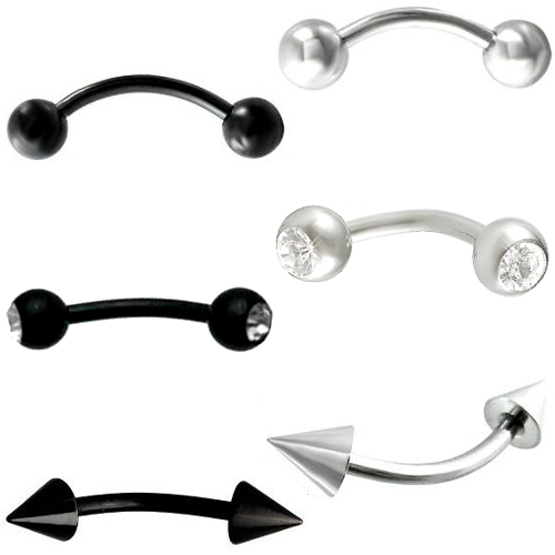 Banana Curved Barbell Piercing Eyebrow Piercing Black Silver Balls Cones