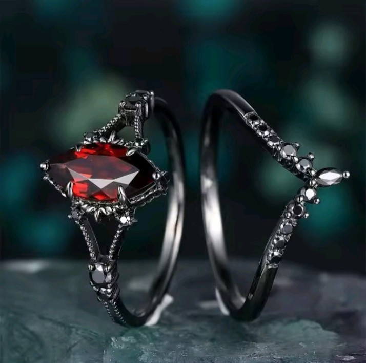 Enchanting Red Black Couple Ring His/Her Made for Lovers Valentine’s Day Edition