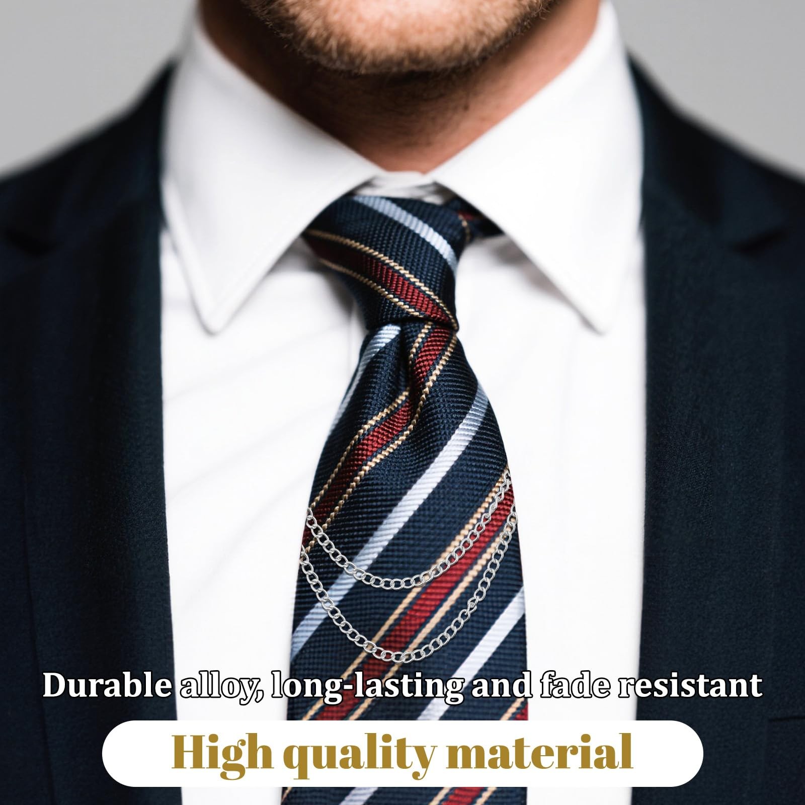 3 Pack Tie Chain for Men, Double Necktie Chains 3 Pack, gold, silver, black