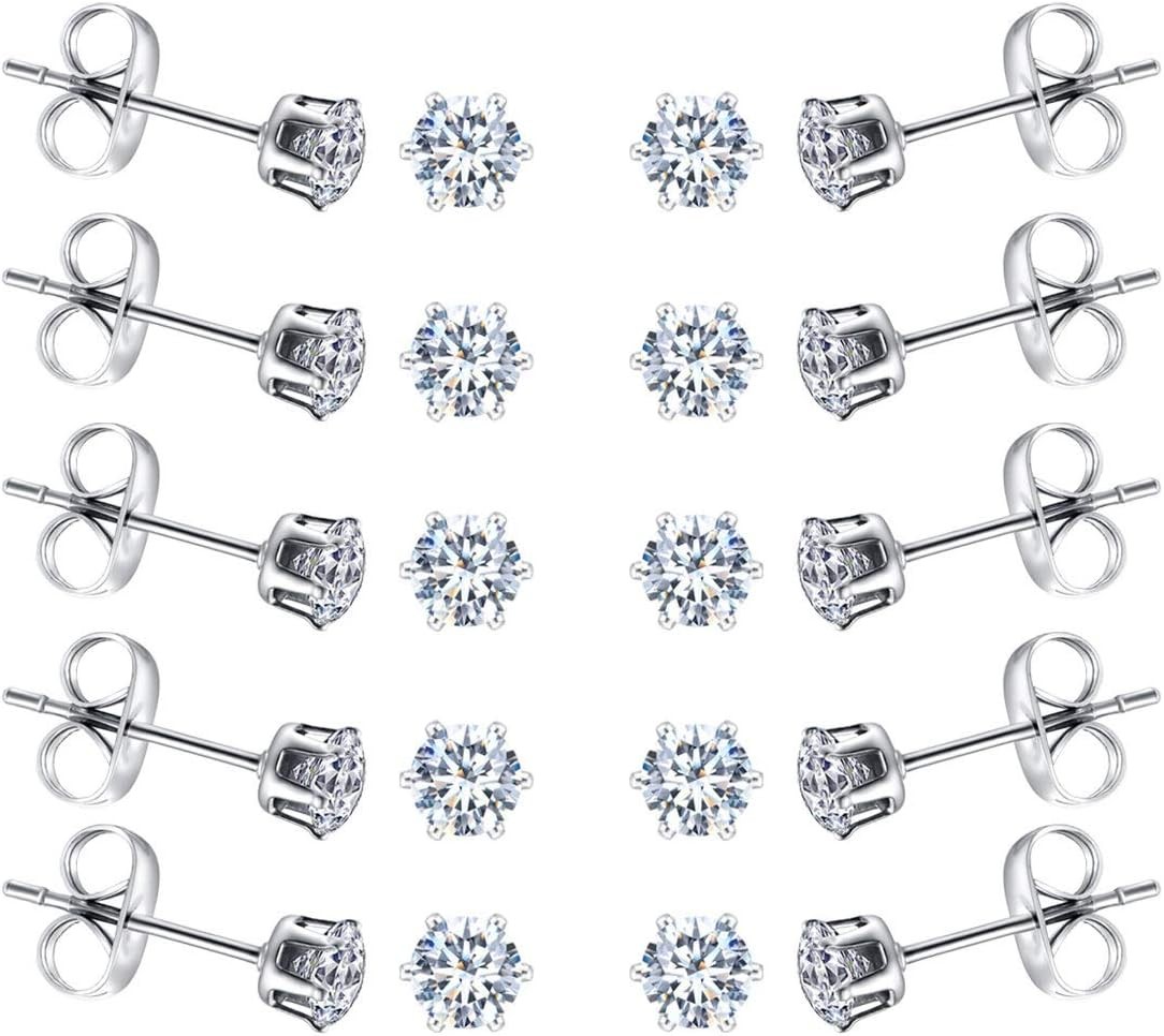 Tiny Womens Surgical Stainless Steel Clear Cubic Zirconia Stud Earrings