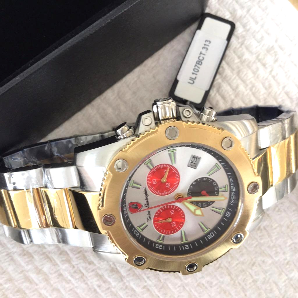 LAMBORGHINI GENTS SWISS MOVEMENT WATCH UL SERIES UL107BCT.313 TWO TONE S/STEEL