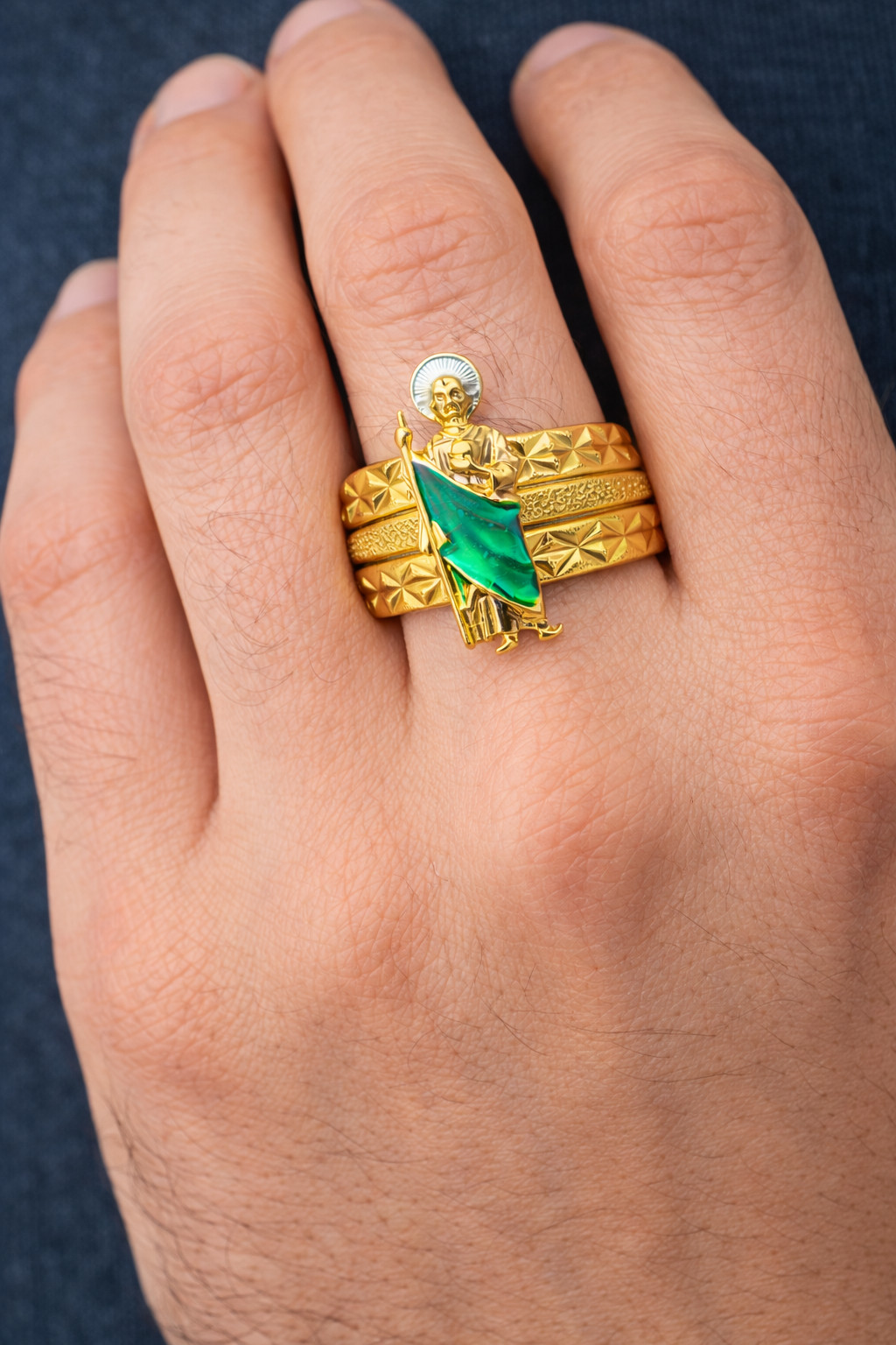 Italian 1/200 14k Yellow Gold St Jude Ring Religious Catholic Ring Men Women