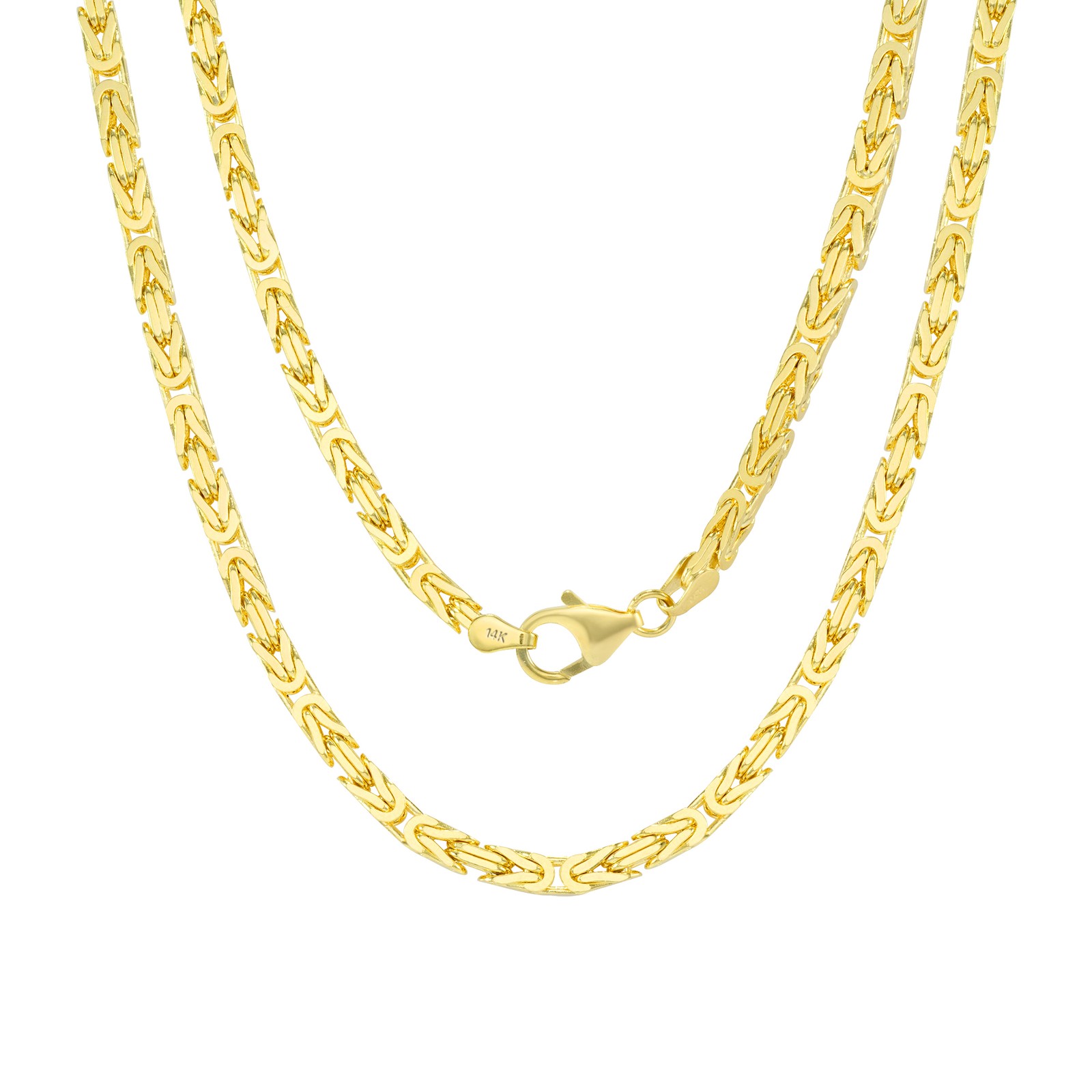 Mens 14K Yellow Gold Solid 3.5mm Byzantine Box Link Chain Pendant Necklace 22″