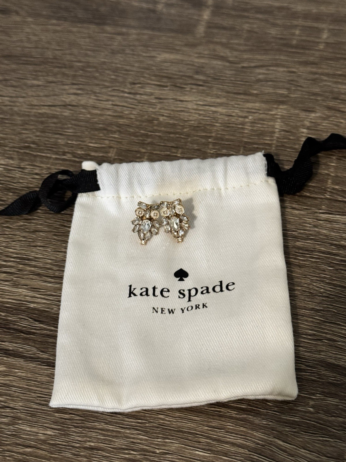 Kate Spade New York Rose Gold Crystal Owl Stud Earrings with Logo Cloth Bag