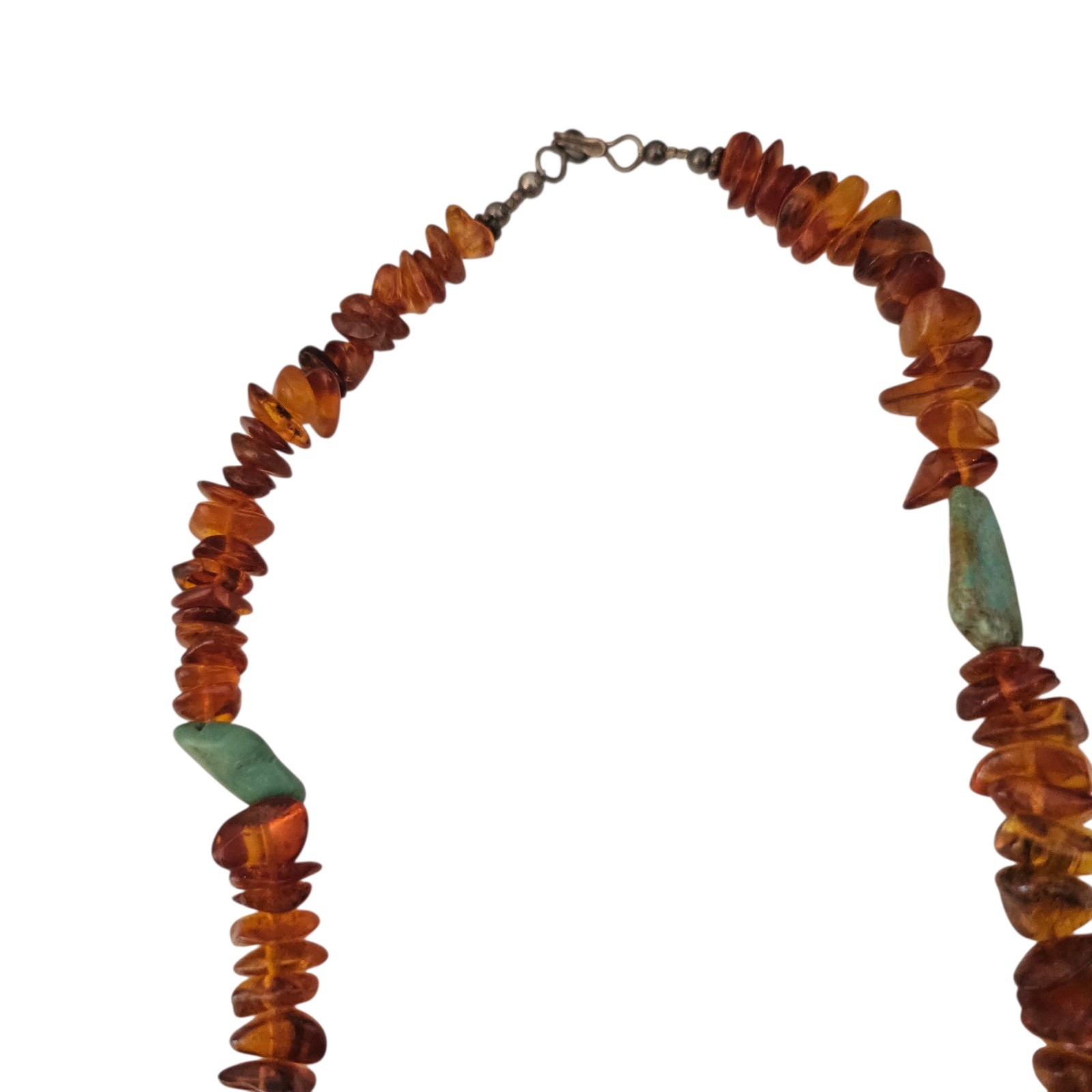Vintage Native American Navajo Sterling Silver Turquoise Amber Bead Necklace 23″