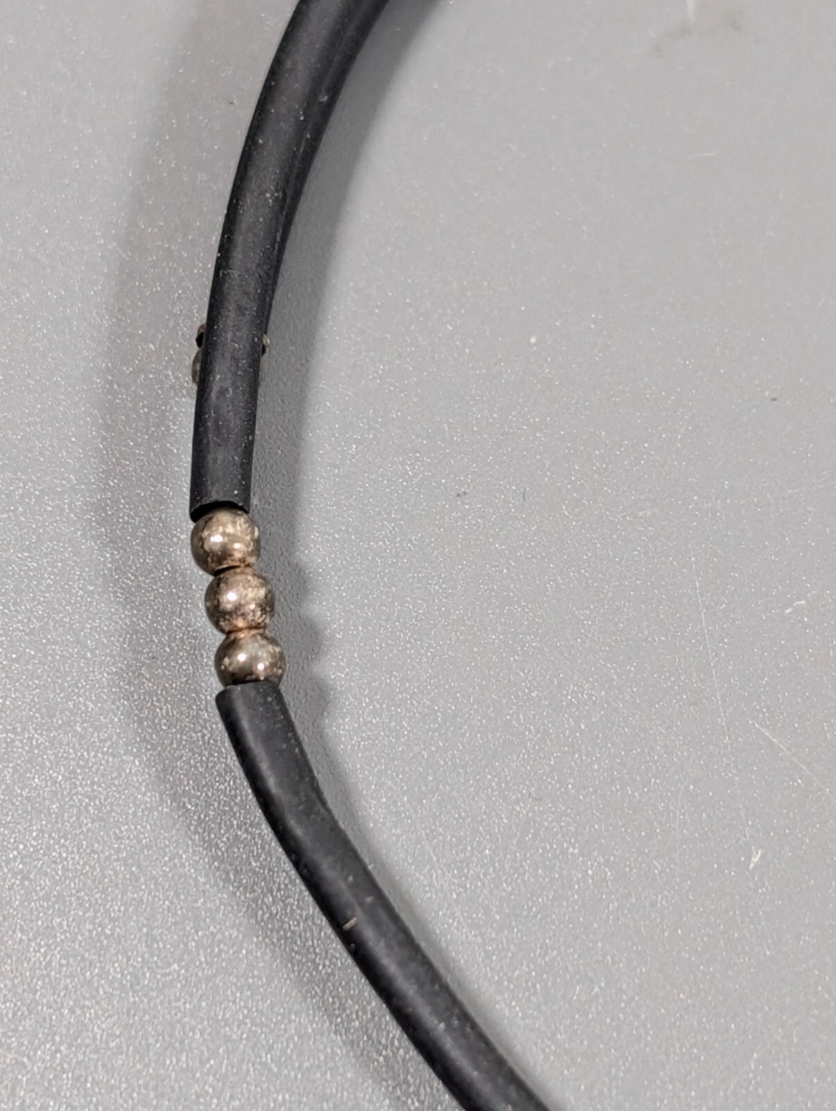Sterling Silver 925 Black Rubber Flex Wire Choker Necklace Gothic Industrial 17″