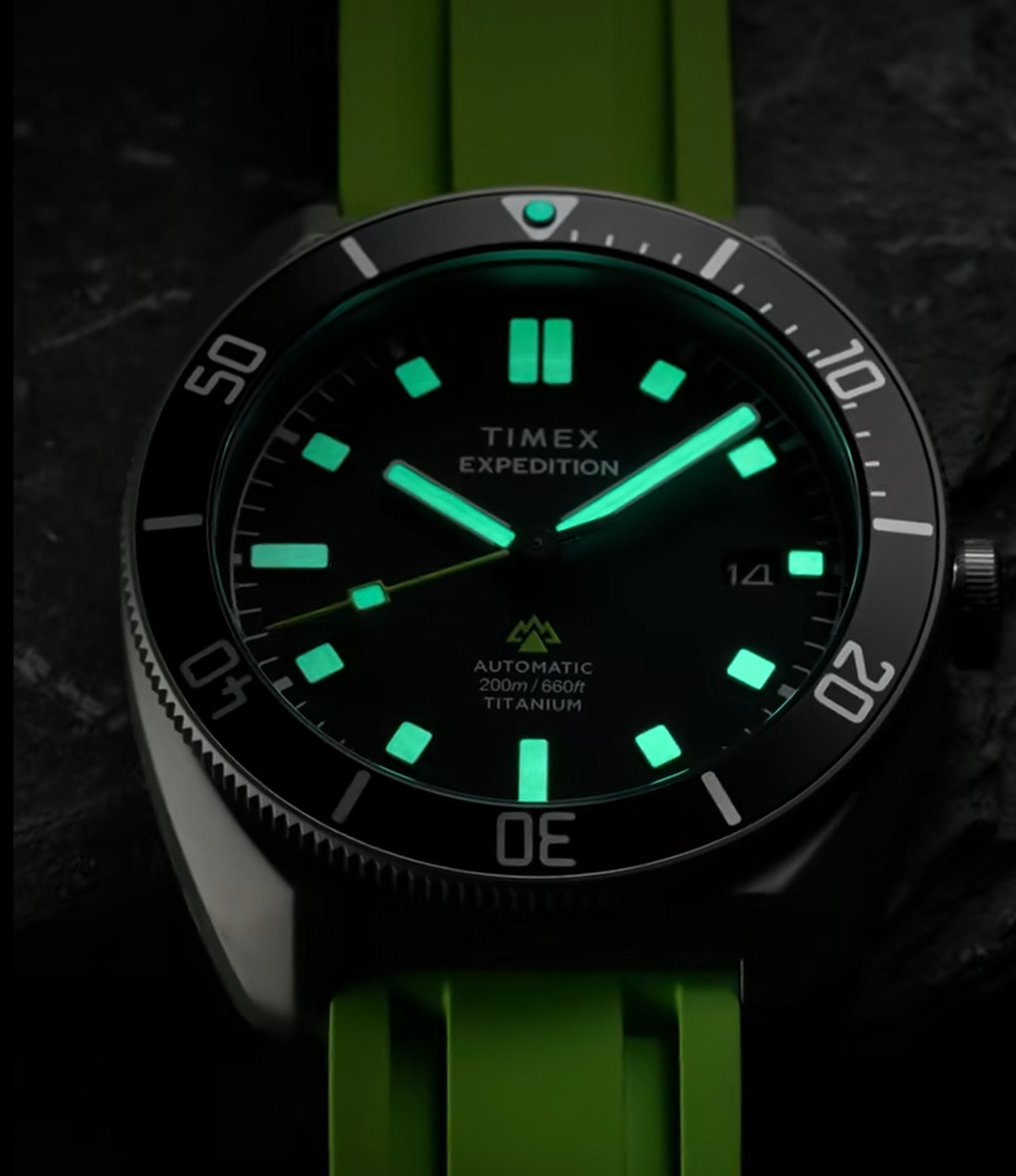 TIMEX Expedition® Pioneer Titanium Automatic 41mm HNBR Lime Green Rubber Strap