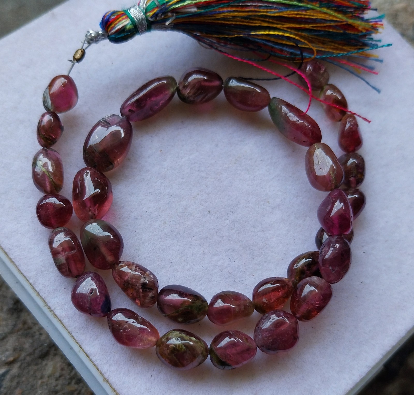 60 Ct 5.5×6 to 5×12 MM Natural Multi Bi Color Tourmaline Tumble 10 Inch Beads