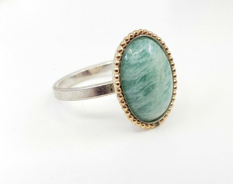 Fine Sterling Silver Green Stone Desginer MAGNOLIA Israel Ring size 6.5
