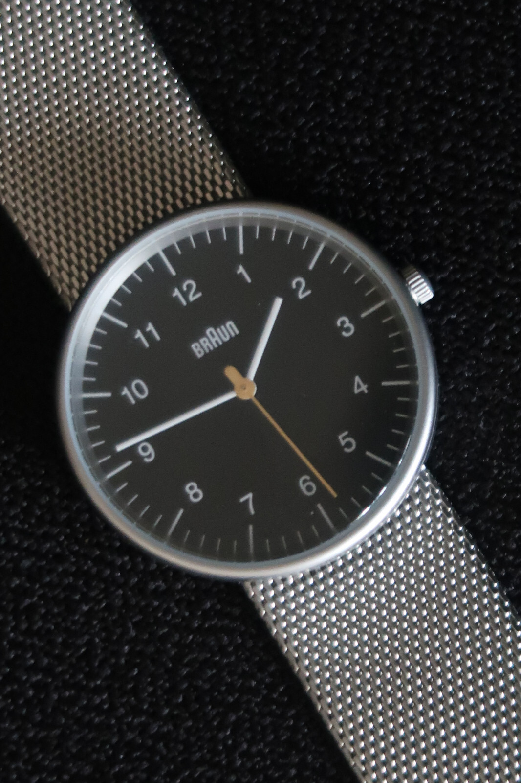 BRAUN BN0021 QUARTZ WATCH BLACK AND WHITE DIAL STEEL SHARK MESH STRAP A CLASSIC
