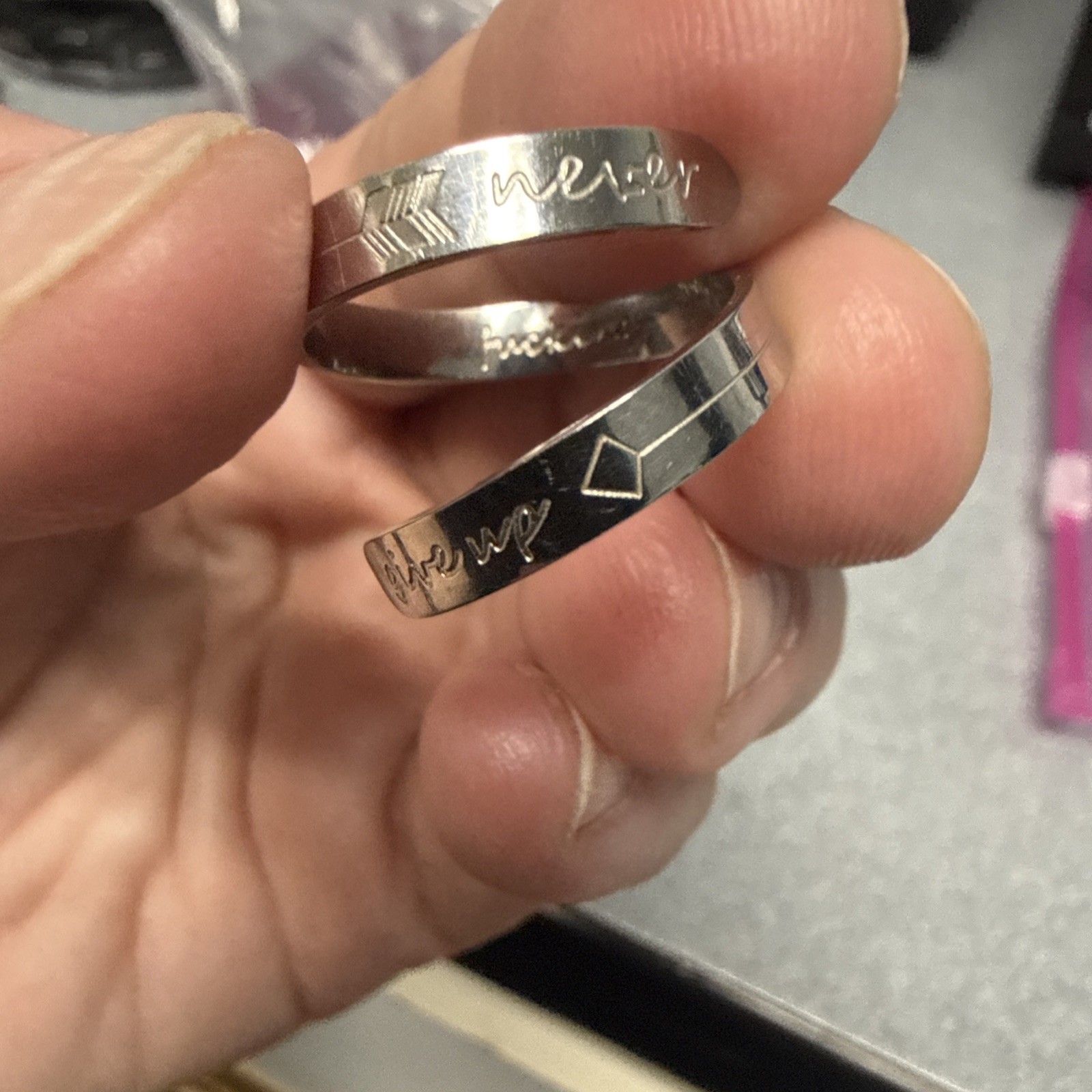 Silver Toned Inspirational Ring “Never F$$king Give Up-Size 7