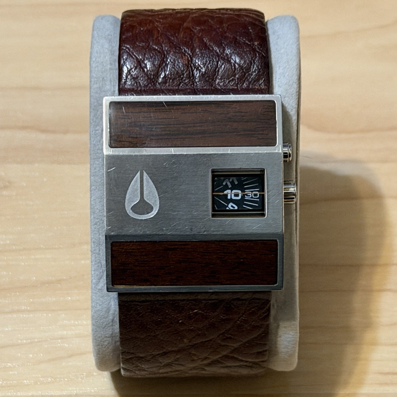 Nixon Rotolog Direct Time Wood Grain Brown Leather Analog Watch PARTS OR REPAIR