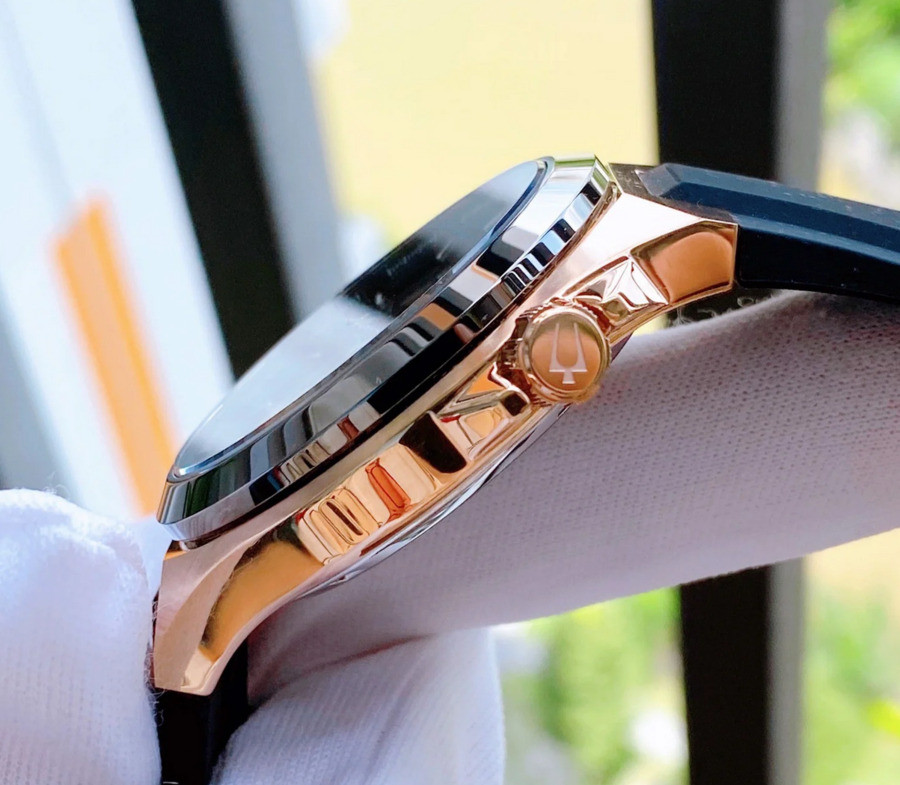 Bulova Maquina Automatic 98A177 Sapphire Rose Gold Black Dial Silicone Watch