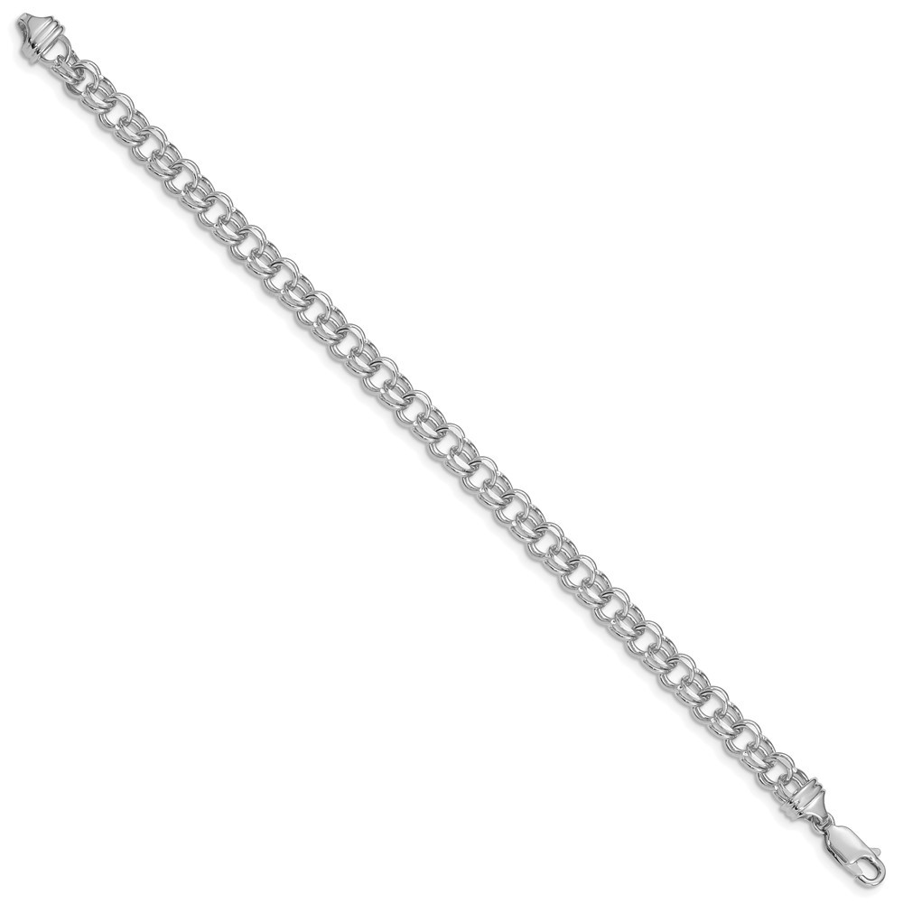 14k White Gold 5.5mm Diamond-cut Solid Heavy Double Link Charm Bracelet 7″