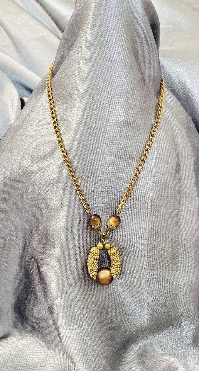 Mcm 20 In Tiger Eye Accent Goldtone Necklace