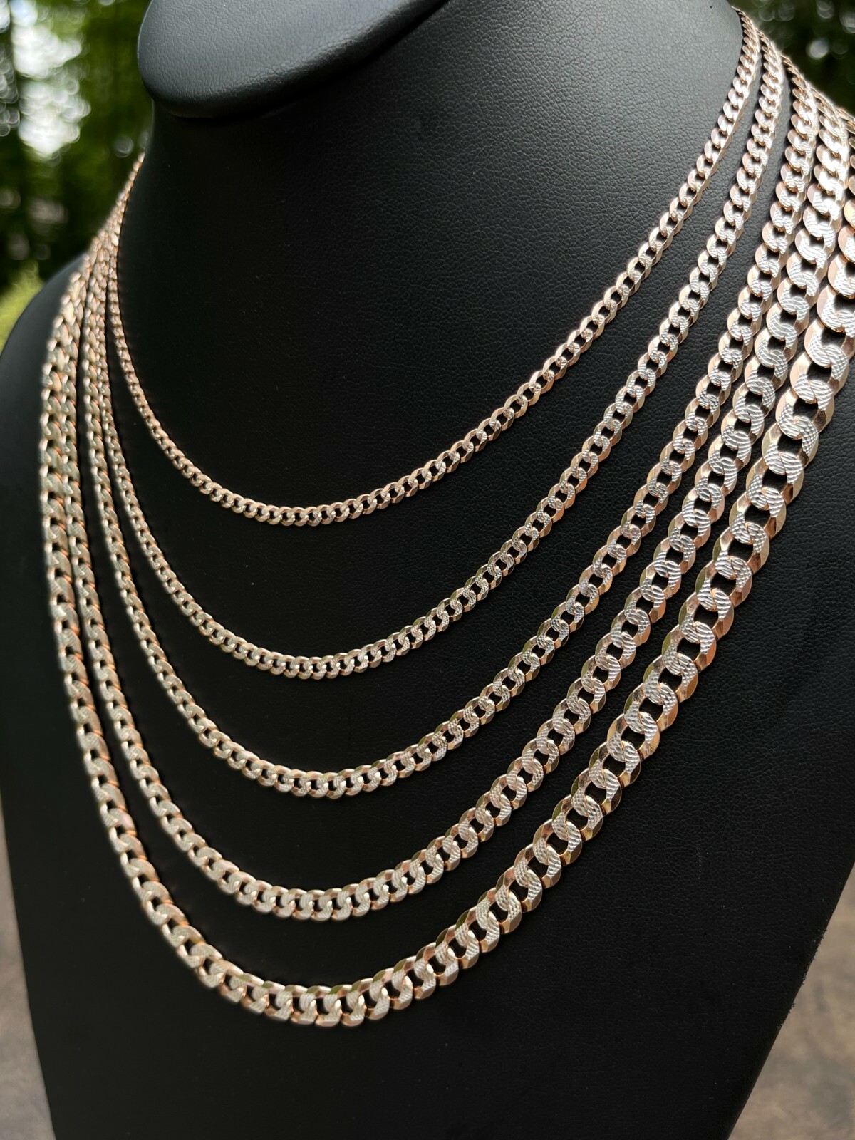Miami Cuban Link Chain 14k Rose Gold Plated Solid 925 Silver Cut 5-8mm Necklace