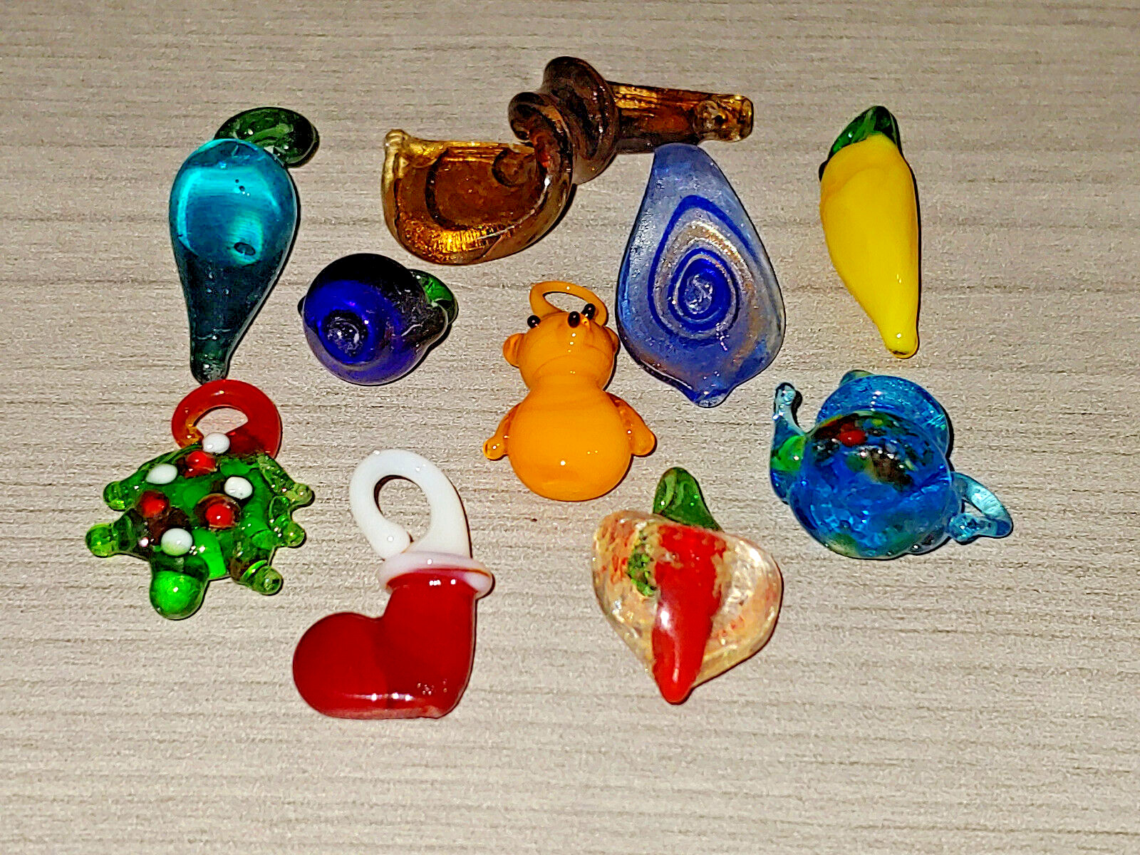 10PC. Lampwork Glass Pendants Charms Multi Color Heart Teardrop Peppers & More