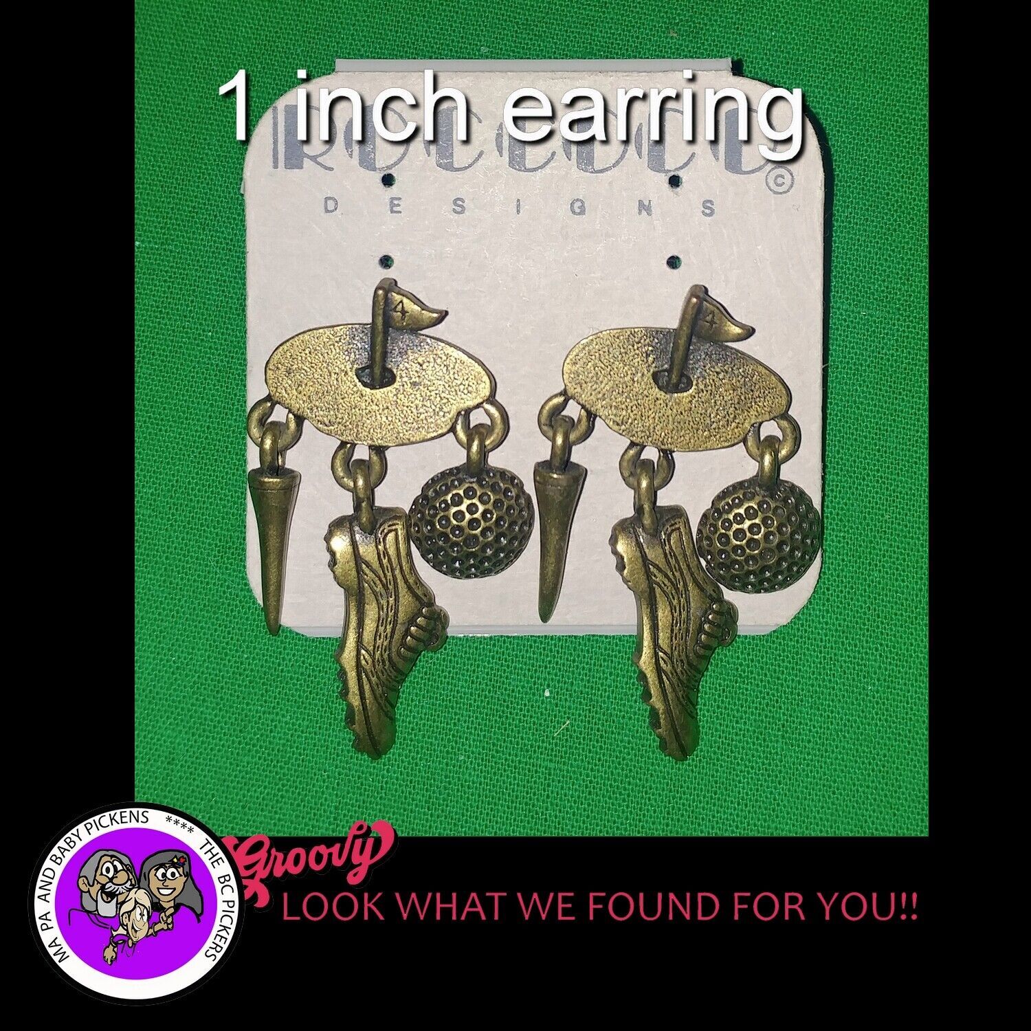 “JJ” Jonette Jewelry Bronze Pewter Golf Ball Shoes Hole in One Earrings