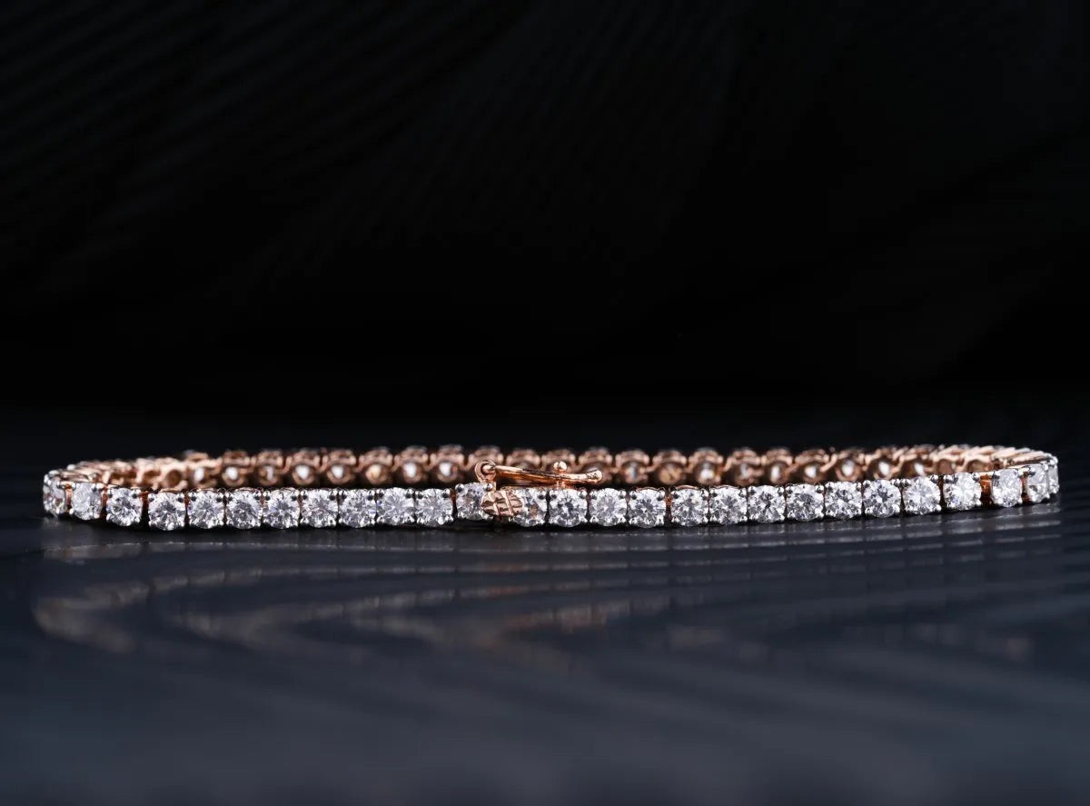 UGL Certified Round Cut Natural Diamond Tennis Bracelet In 14K Solid Rose Gold