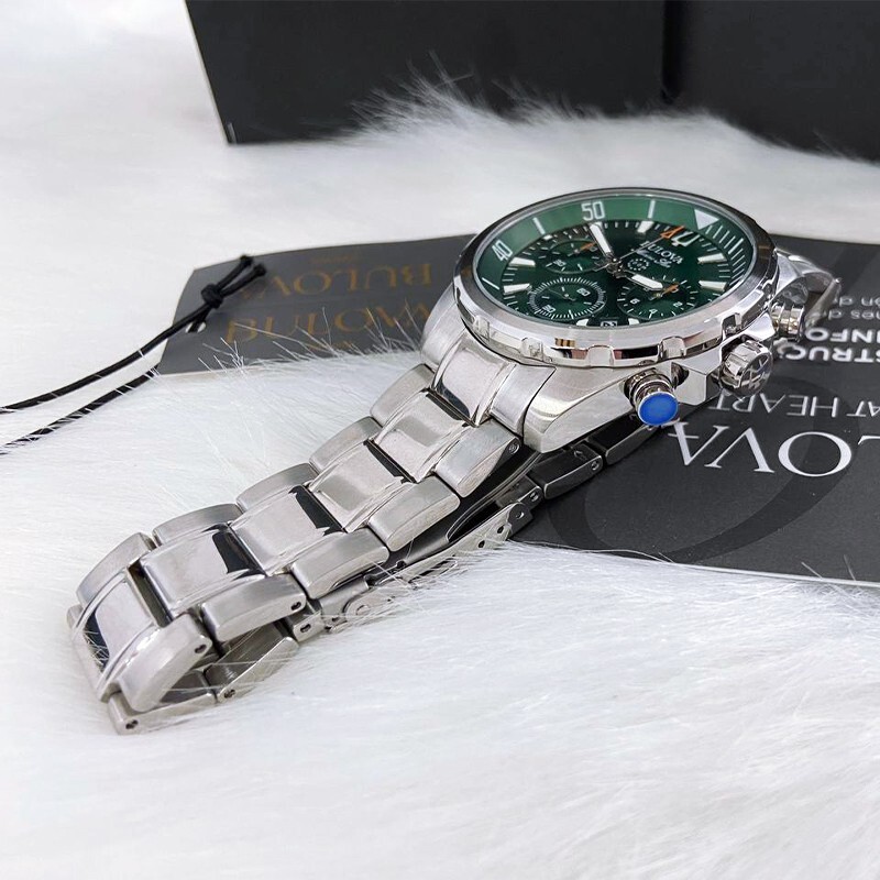 Men New Bulova Classic Green Marine Star Stainless Steel 96B396 Watch (43MM)