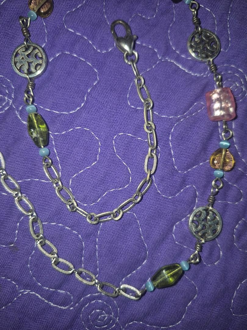 Brighton necklace, RARE, Brushed silver, lovely colorful large & small stones
