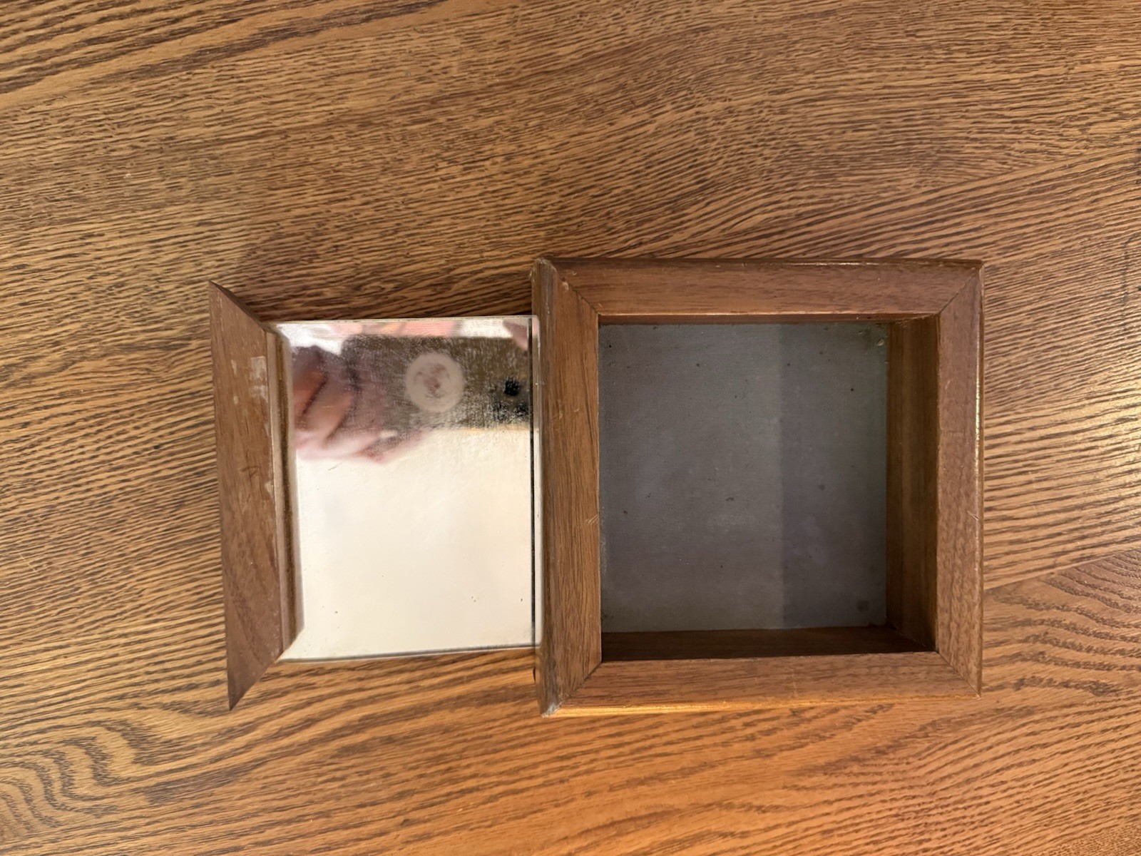 Vintage Walnut Trick Jewelry Box w/ Secret Slide Compartment & Hidden Mirror Old