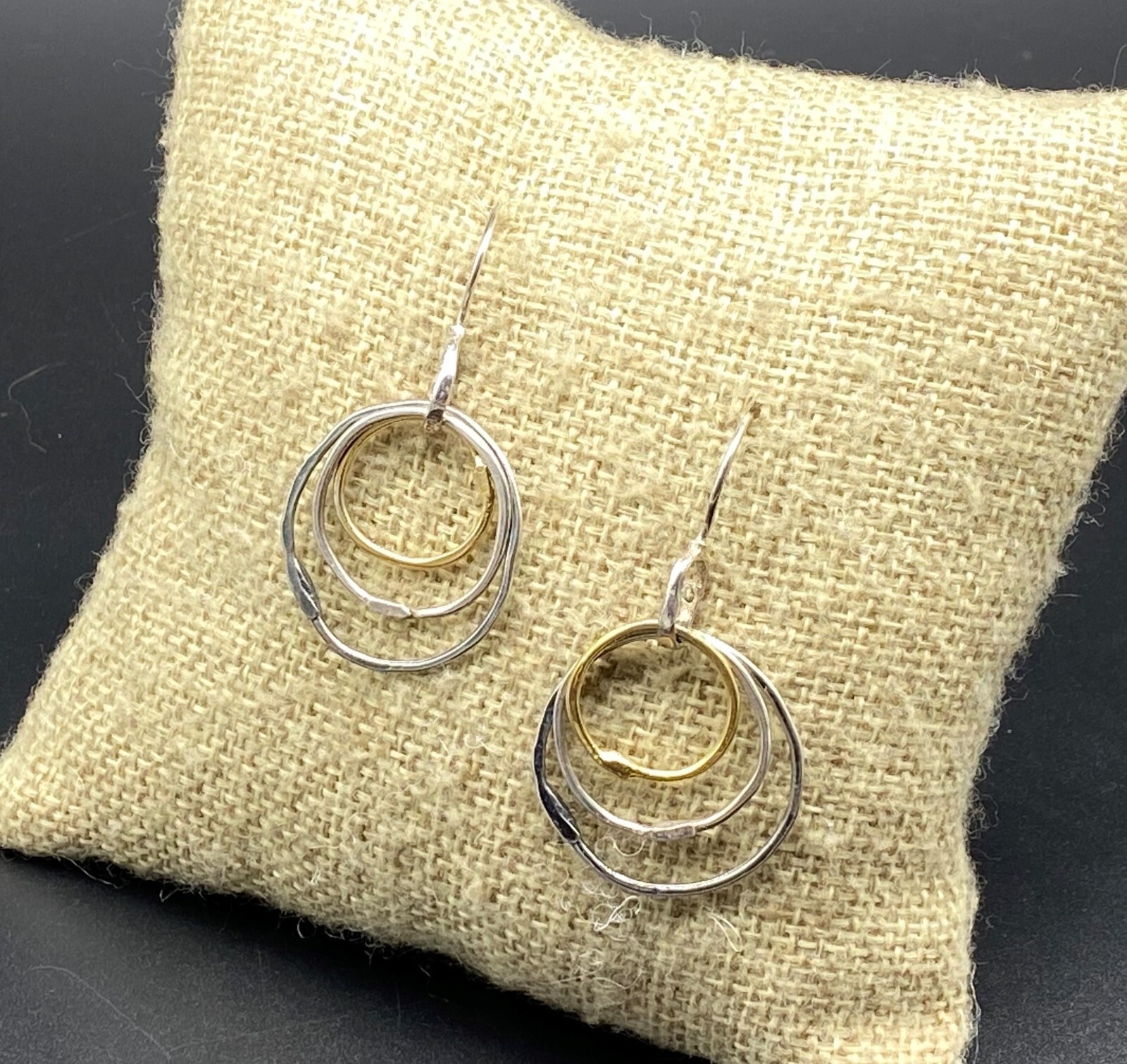PZ, PAZ CREATIONS-Sterling Silver Gold Plated Hammered Hoop Earrings-HANDMADE