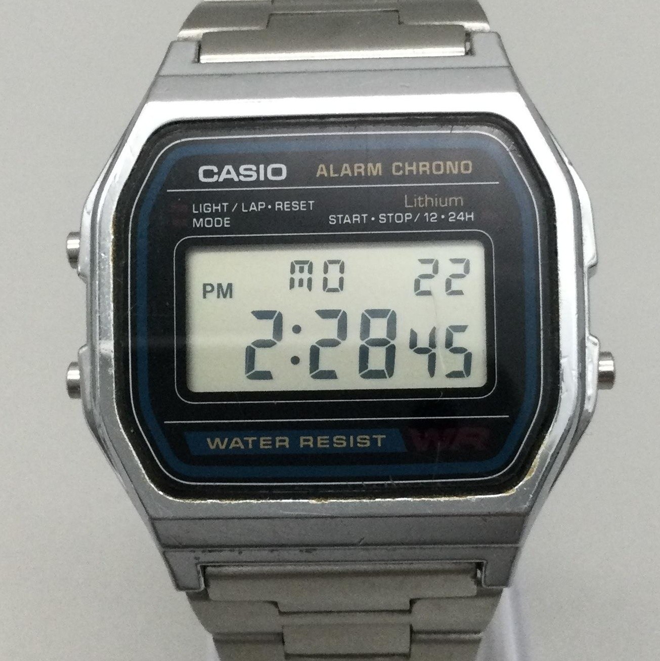 Casio 593 A158W Mens Watch 33mm Black Digital Alarm Chrono WR Backlight