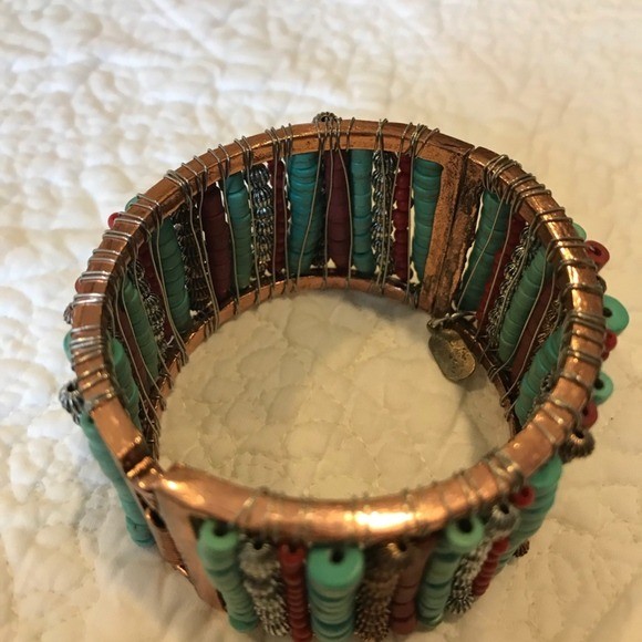 Treska Beaded Cuff Bracelet Turquoise Red Copper