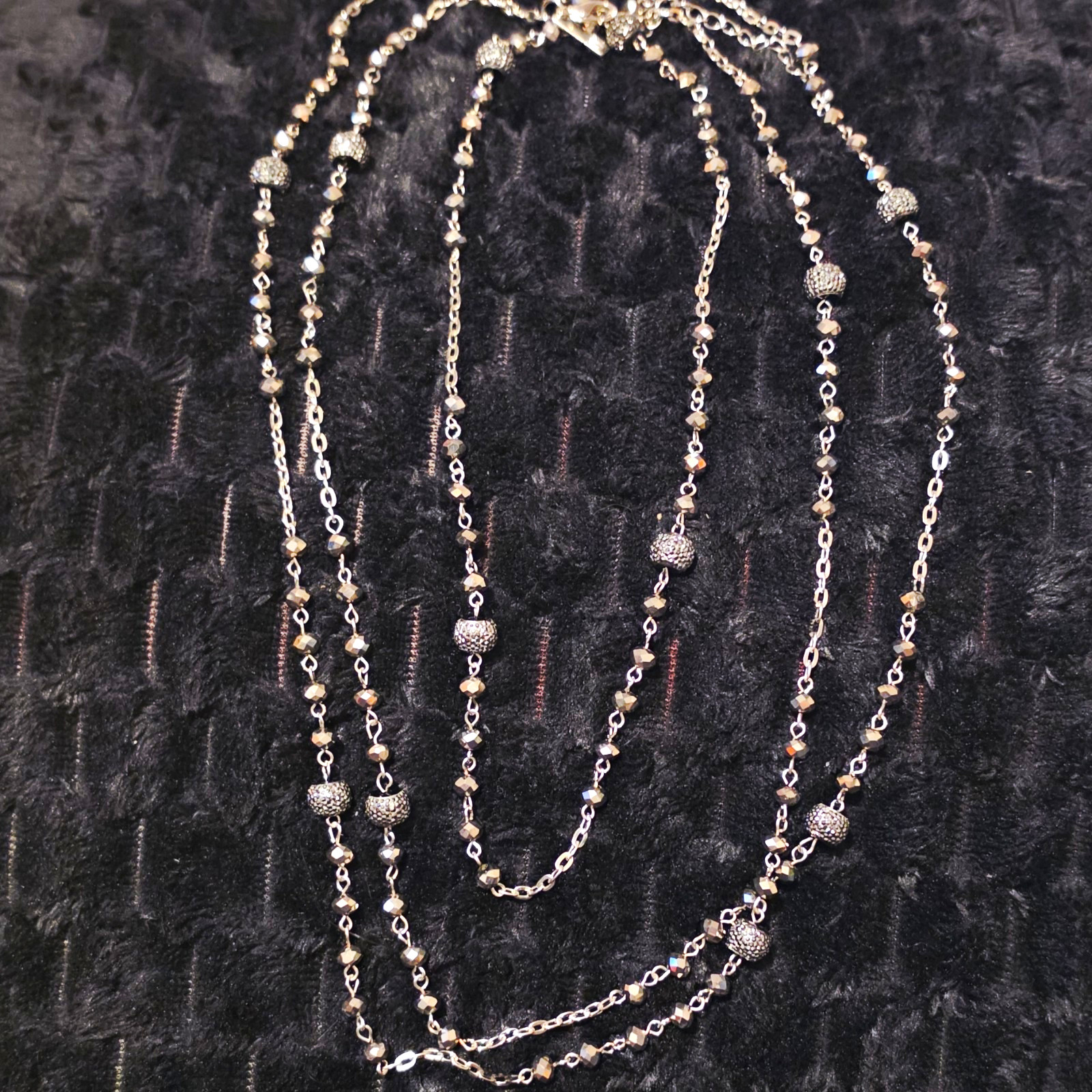 INC Silver Tone Layered Multi-Strand Oval Link Chain Necklace Crystal Beads