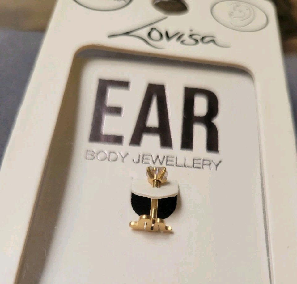 LOVISA Earring Stud Gold Plate Surgical Steel CZ & SNAKE 16G/1.2mm Fairy Grunge