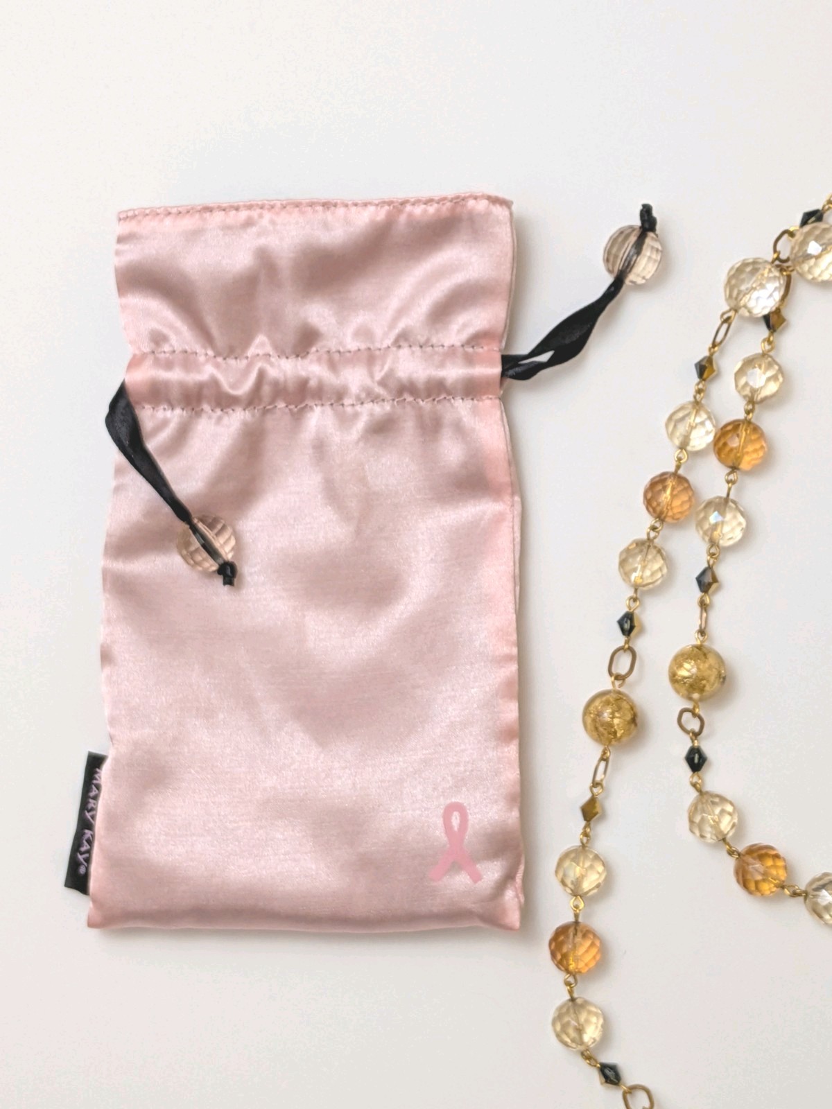 Mary Kay Beaded Necklace with Storage Pouch Neutral Color