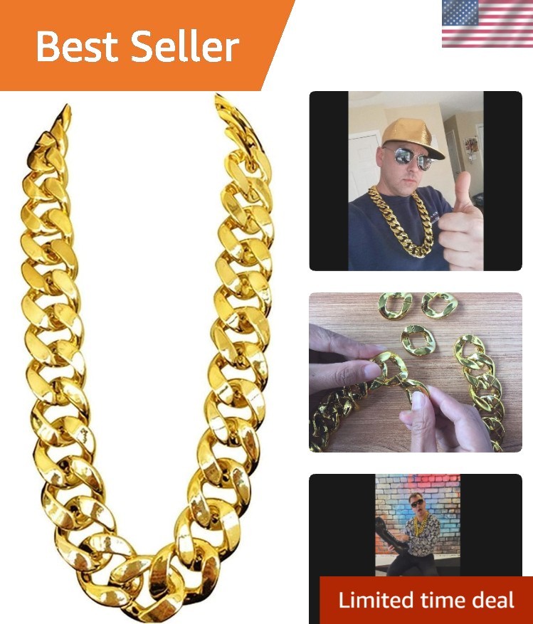 Hip Hop Rapper Plastic Chunky Fake Gold Chain Necklace,80S/90S Costume Accessory