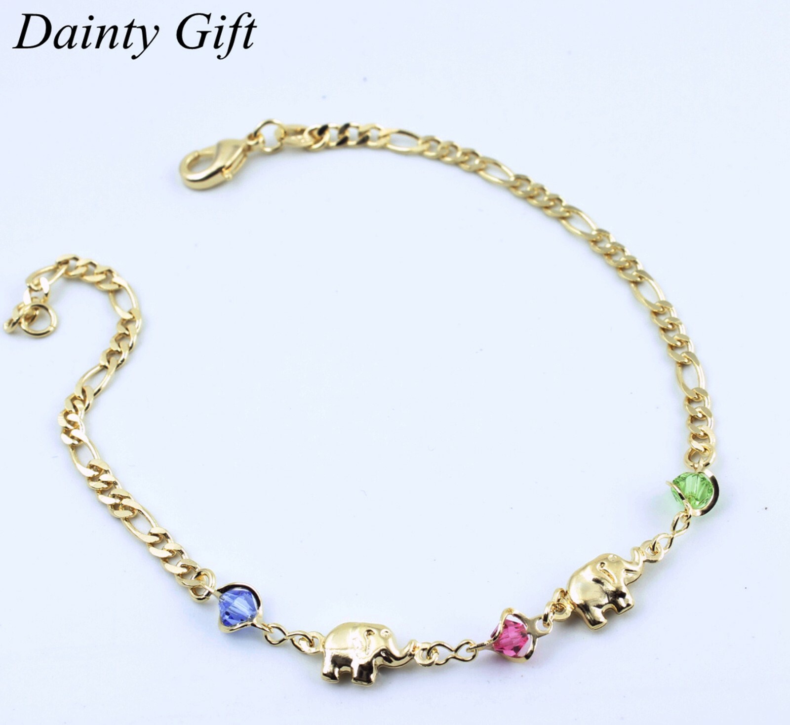 Women Gold Filled Animal Elephant Figaro Link Chain Anklet Foot Bracelet 9.5″
