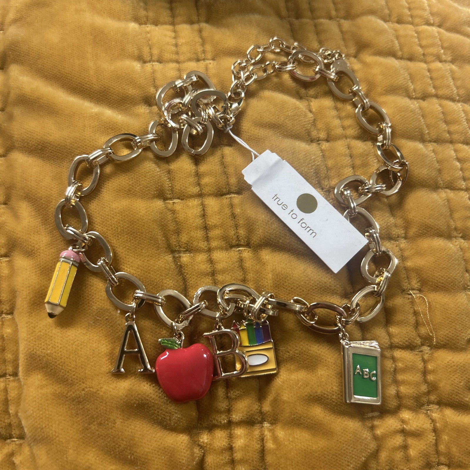 True to Form Teacher Back to School ABC Charm Chain Necklace Multi Gold (CA2)
