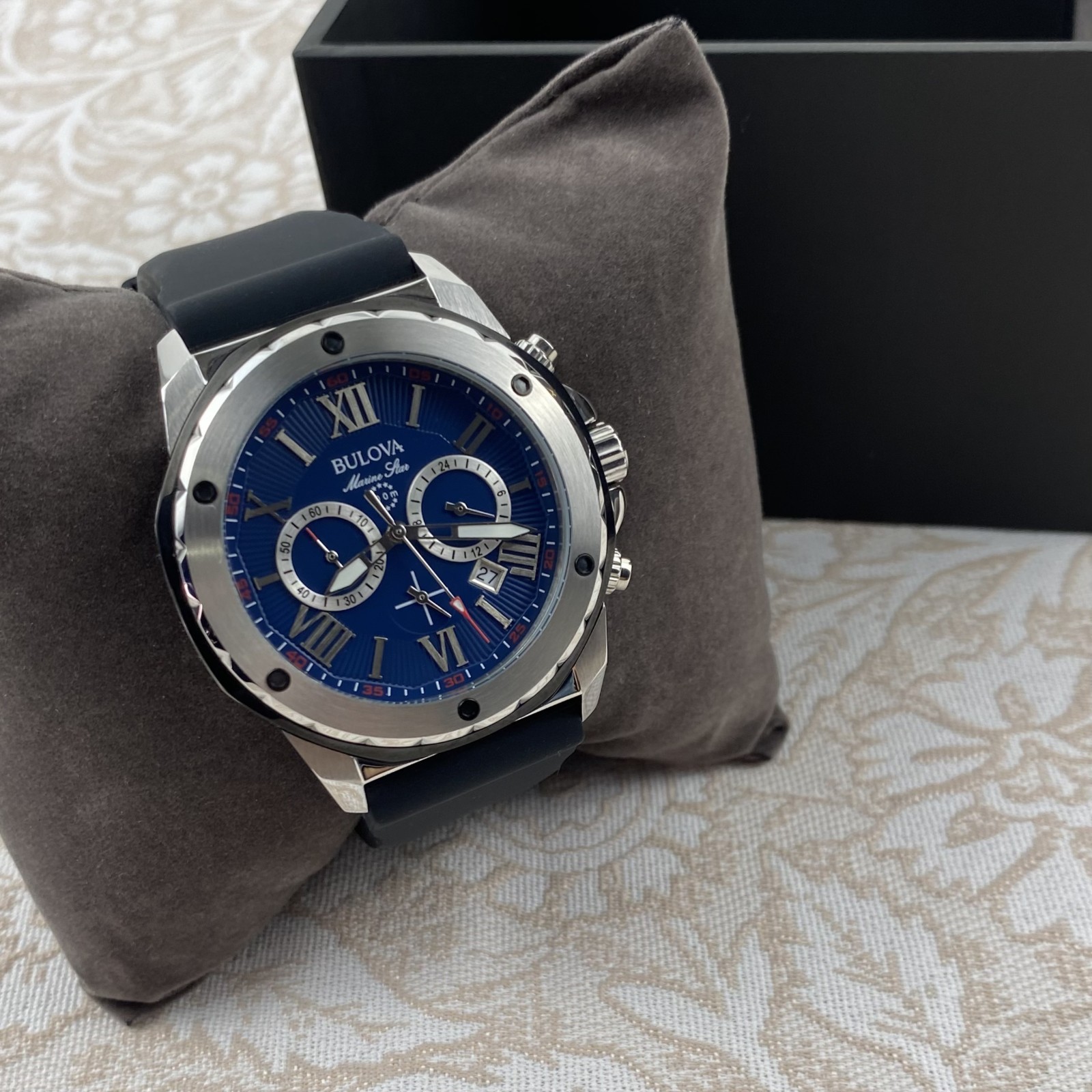 Bulova Marine Star 98B258 Automatic Blue Dial Black Rubber Strap Men’s Watch