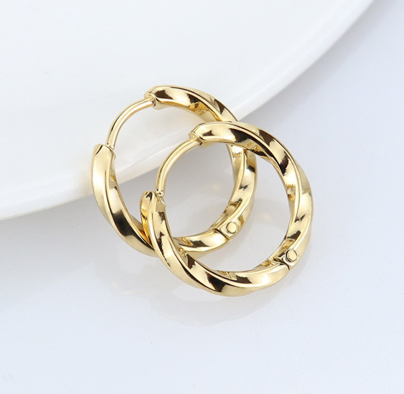 Women Men 316L Stainless Steel Twisted Huggie Hoop Earrings 12mm Gift AC1