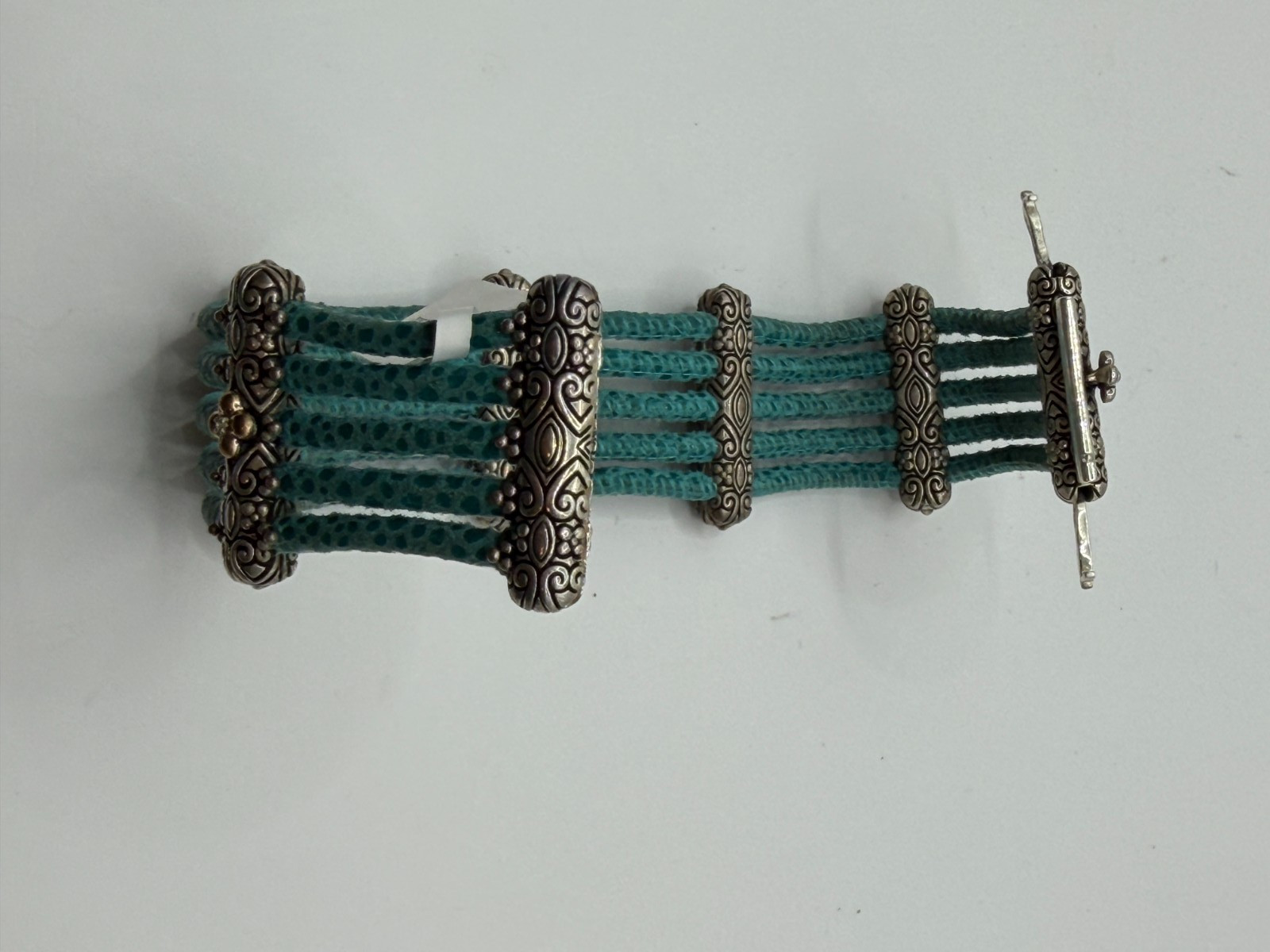 Barbara Bixby Sterling Silver/18K Pebbled Suede Leather Bracelet 7″ Turquoise
