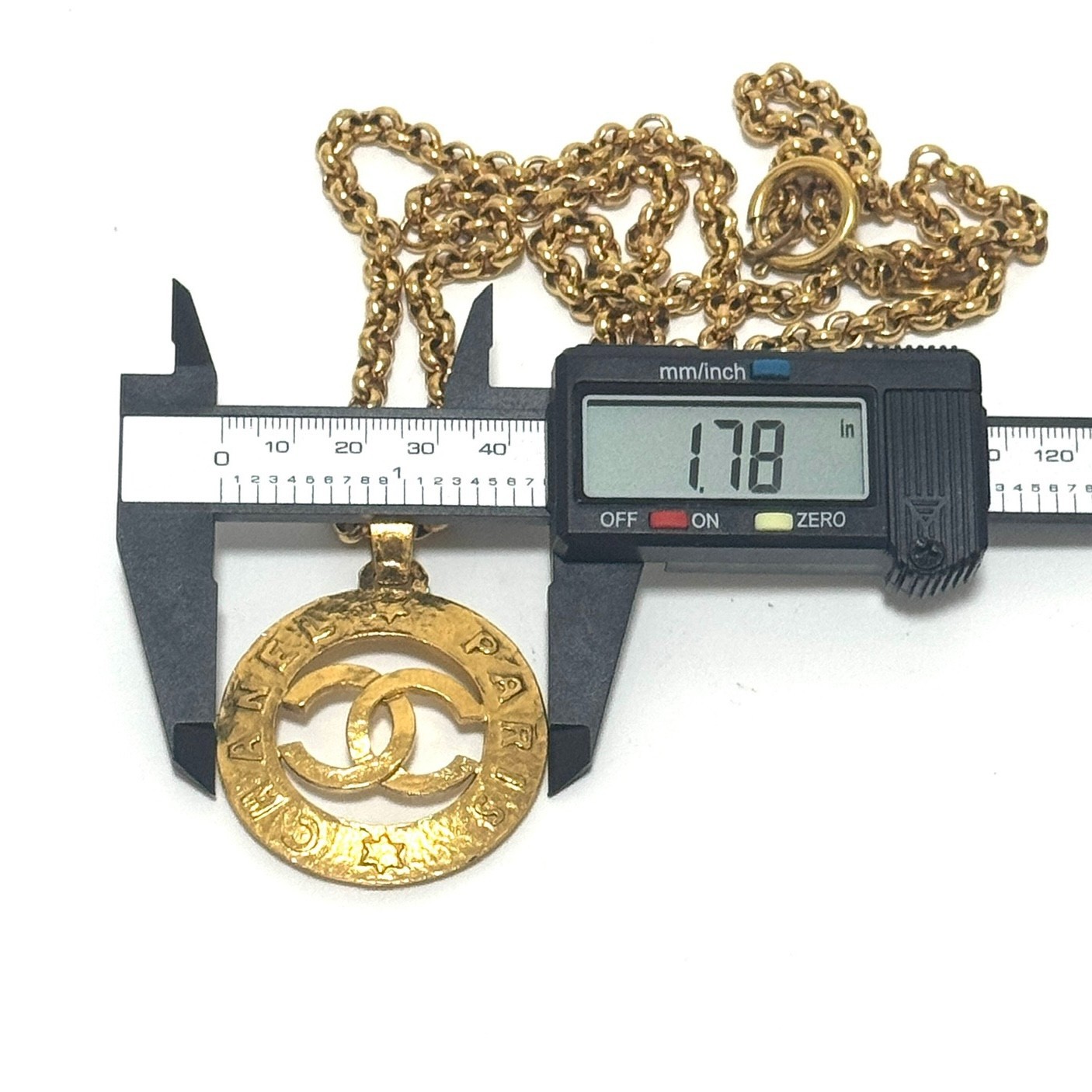 CHANEL 3027 COCO Mark CC Logo Round Necklace Gold Vintage Authentic JAPAN