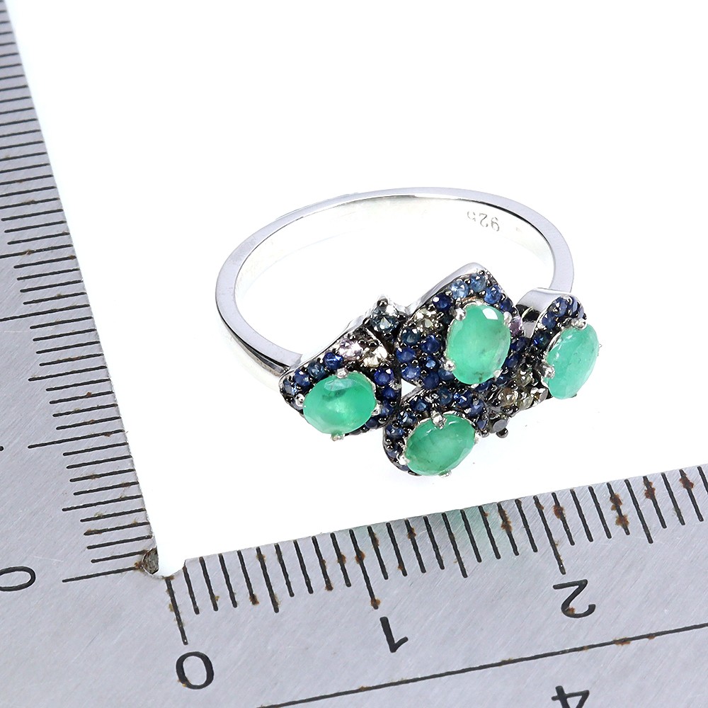 925 Sterling Silver Ring Oval Emerald 4x3mm Sapphire Gemstone Jewelry Size 7