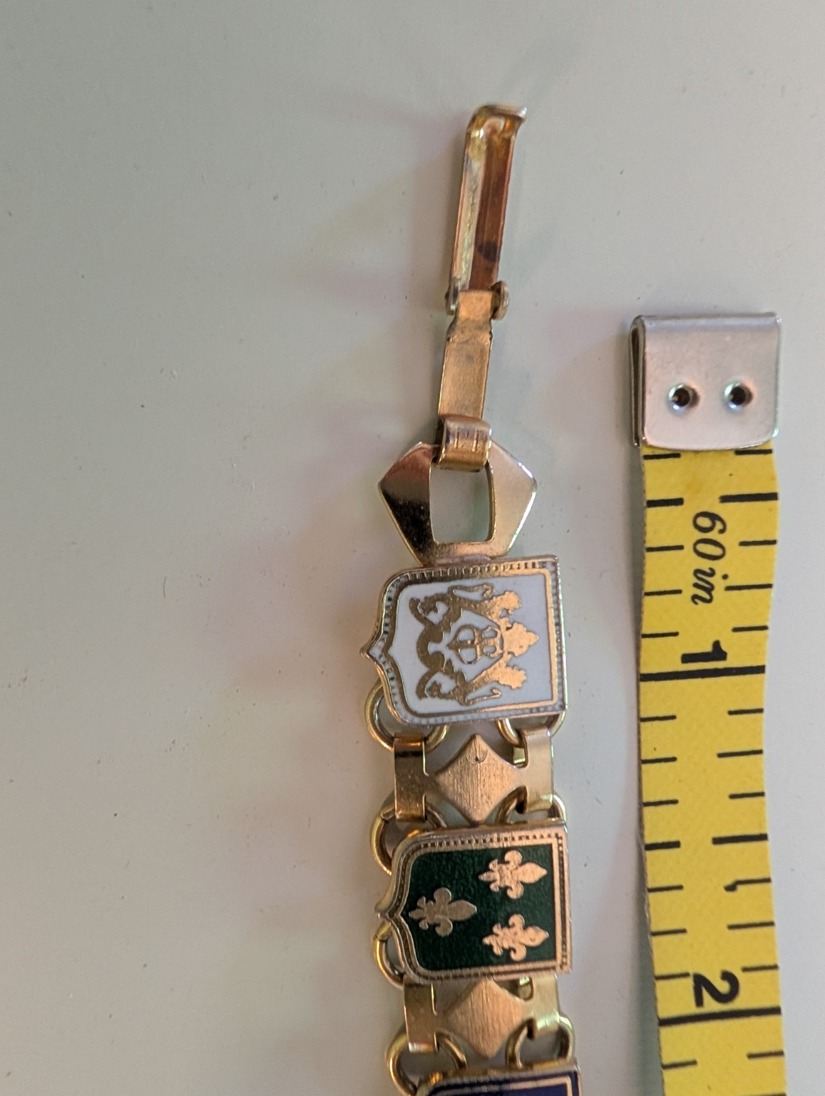 VTG 1960s French Souvenir Bracelet Enameled Fleur De Lis Coat Of Arms Heraldic