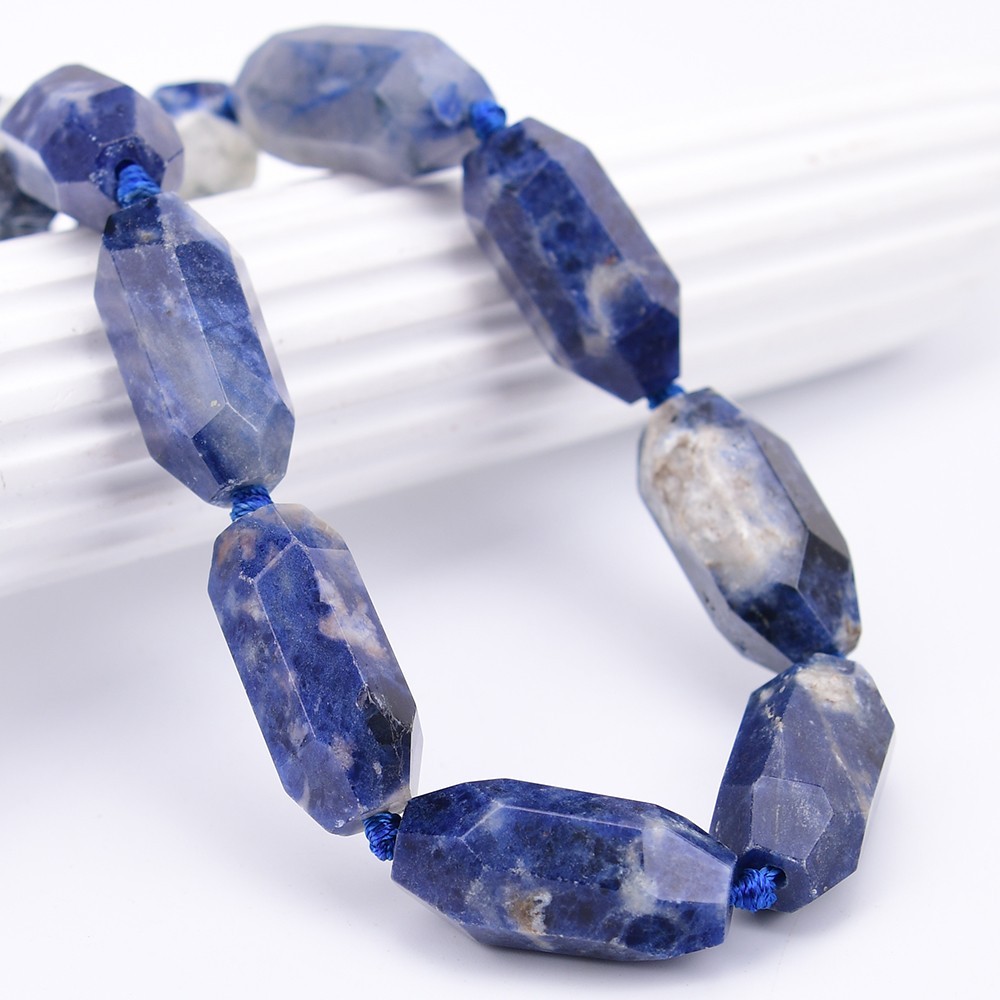 Big 15x30mm Natural Blue Sodalite Stone Cutting Sharp Shaped Nugget Loose Beads