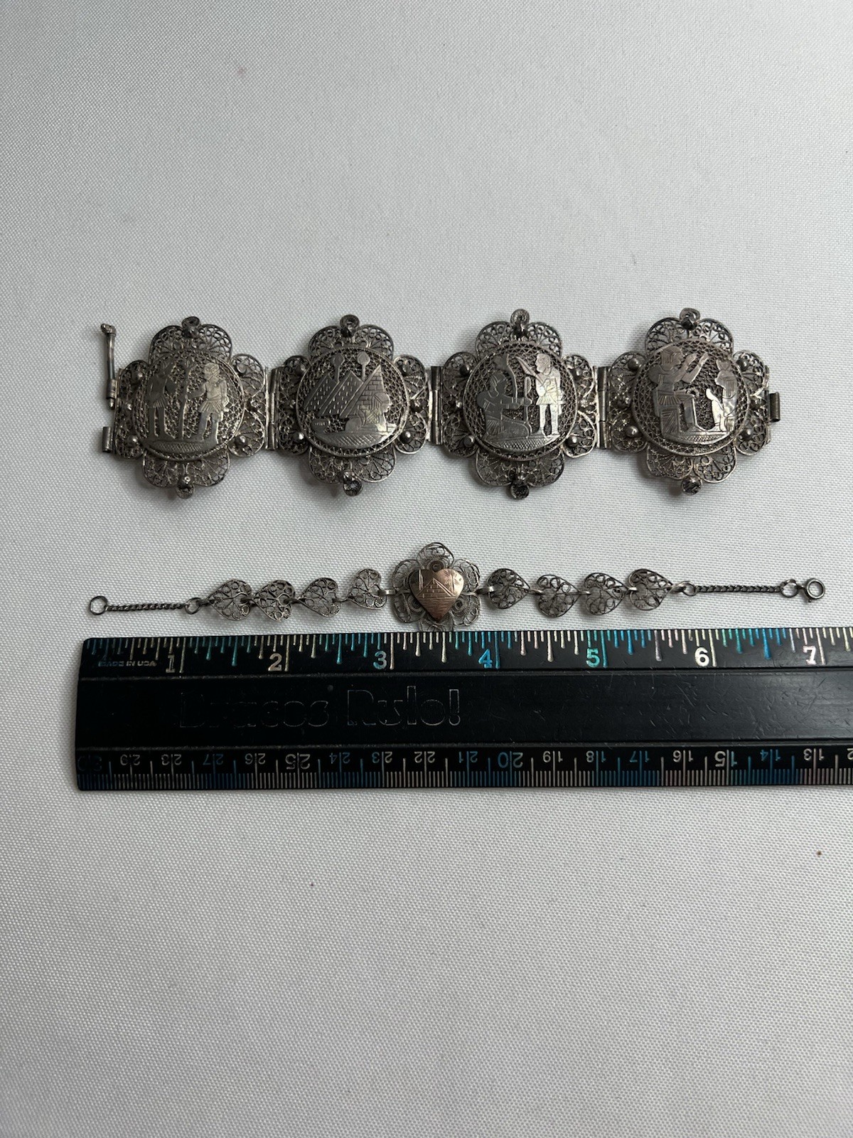 Vintage Egyptian Silver Souvenir Filigree Bracelets Lot Of 2 Made Egypt