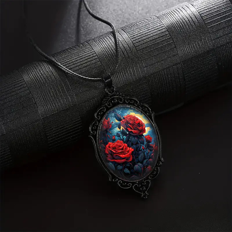 Flower Rose Gothic Pendant Jewelry Love Vintage Black Necklace E