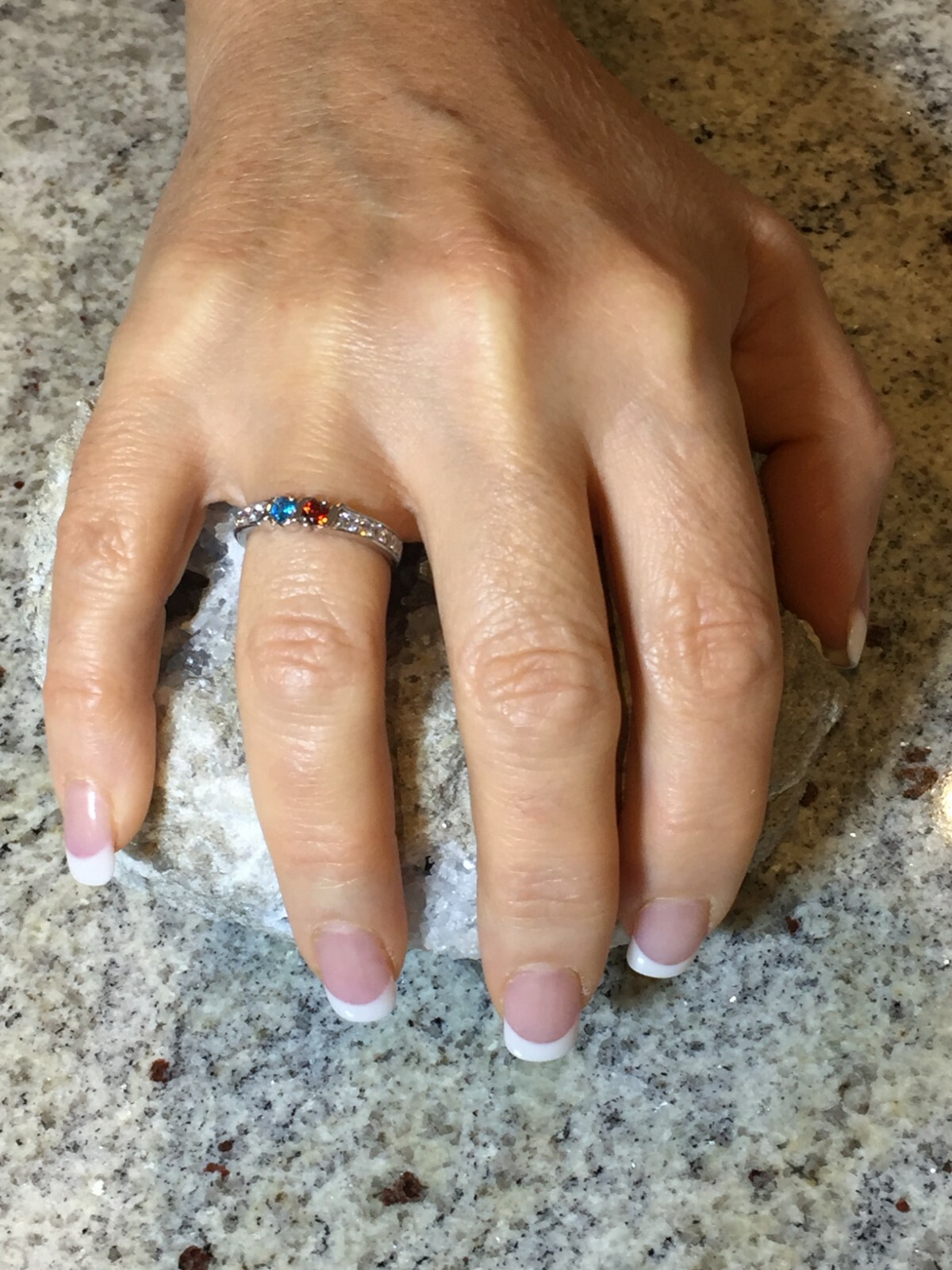 S-Bar With Sides 2 Stone Simulated Birthstone Couples Ring Silver, 10K or 14K