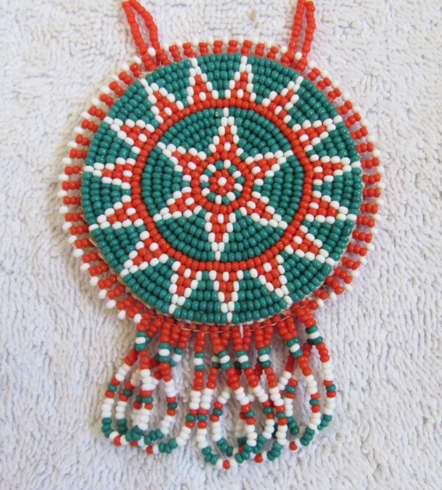 Vintage Sioux Indian Bead Beaded Beadwork Medallion Design Pendant & Necklace