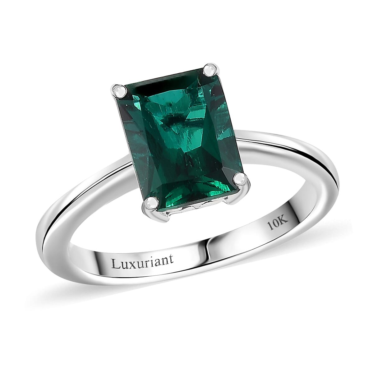 AAA Lab Grown Emerald 2.17 ctw Solitaire Ring in 10K White Gold Size 9.0